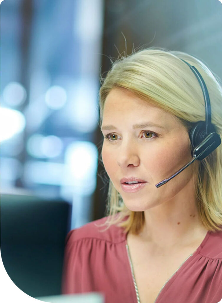 Call center operator with headset